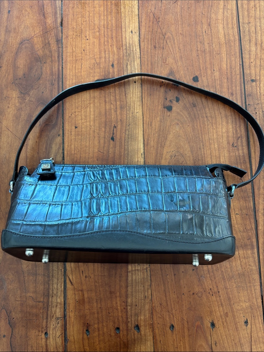 Brighton Black Croc-Embossed Shoulder Bag